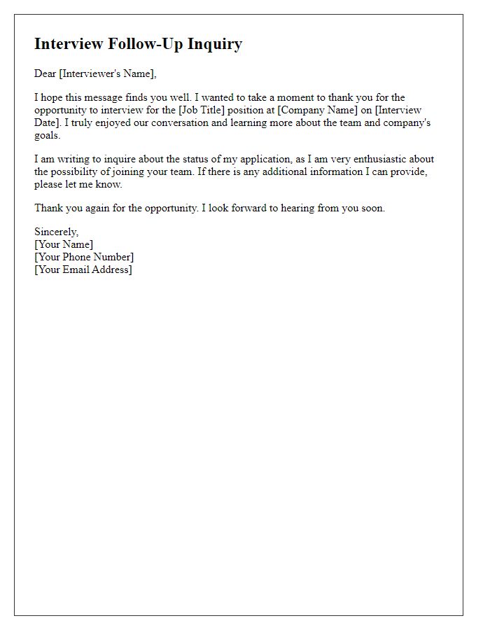 Letter template of candidate interview follow-up inquiry