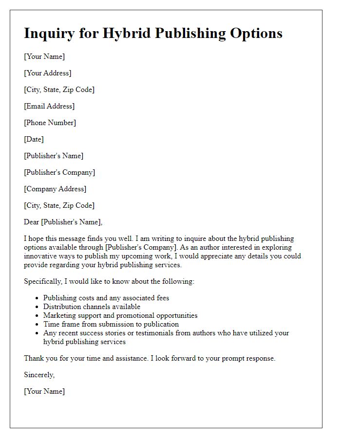 Letter template of inquiry for hybrid publishing options.