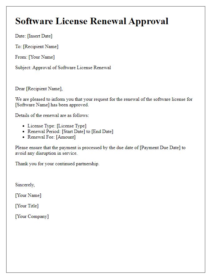 Letter template of software license renewal approval