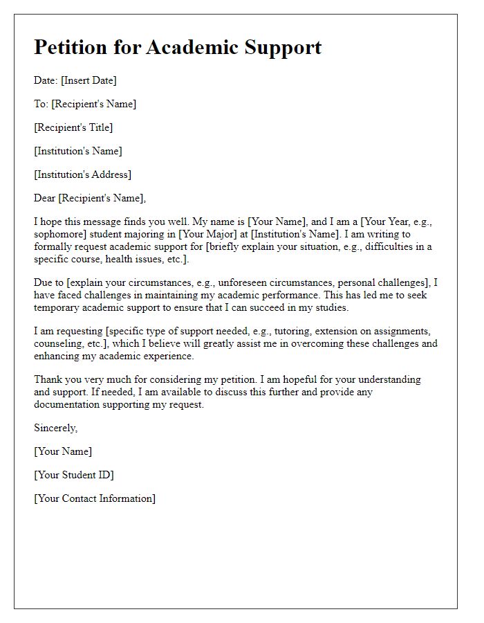 Letter template of petition for academic support