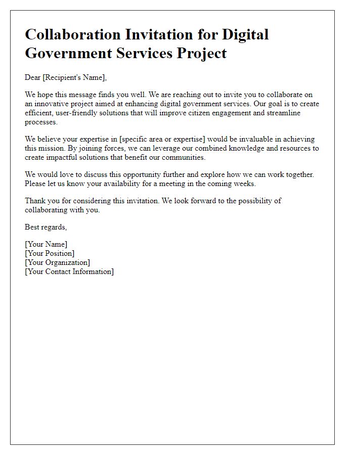 Letter template of collaboration invitation for digital government services project