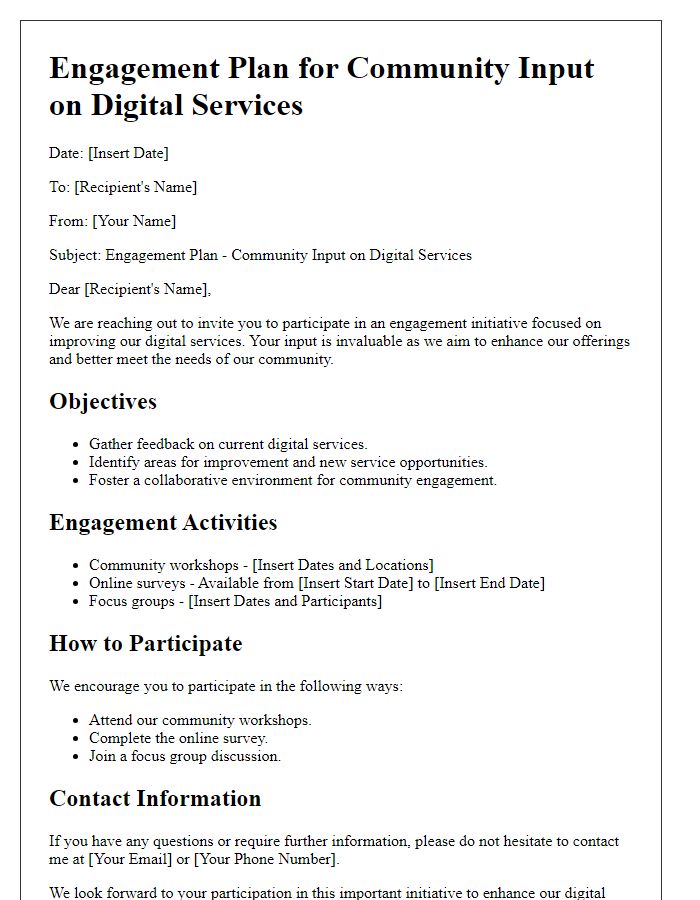 Letter template of engagement plan for community input on digital services