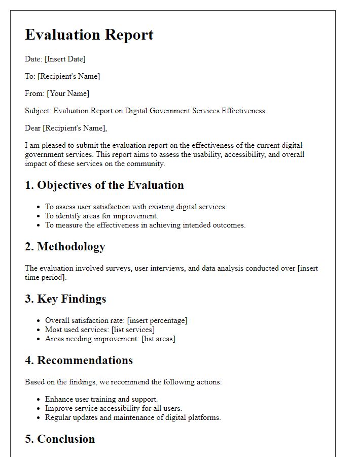 Letter template of evaluation report on existing digital government services effectiveness