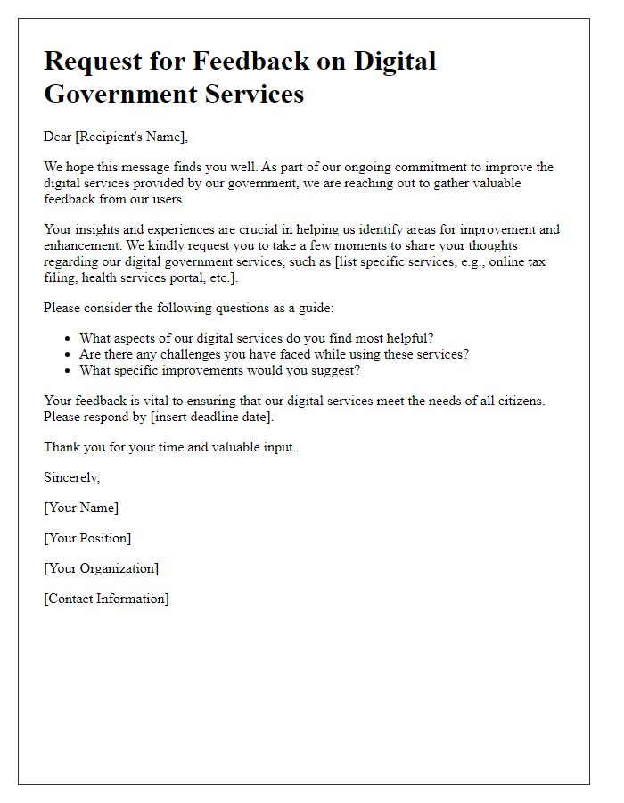 Letter template of feedback request on digital government services improvement