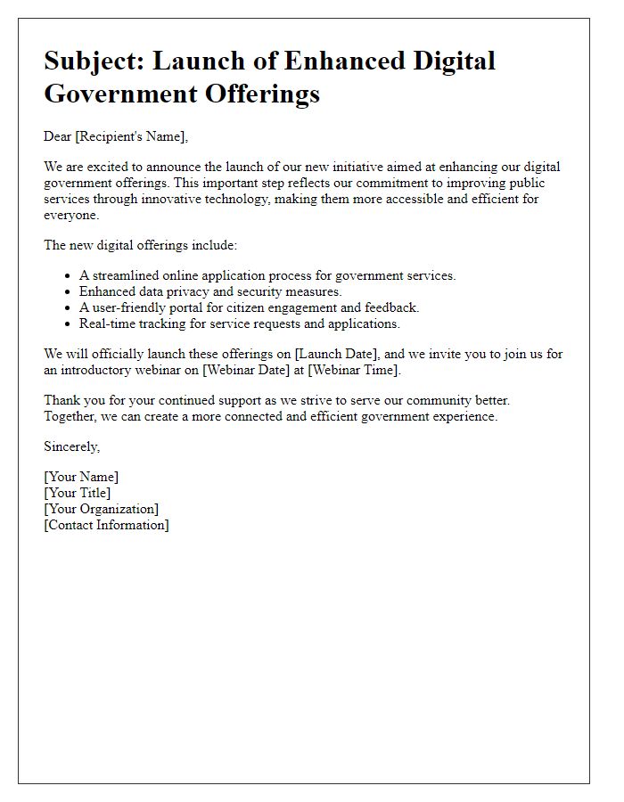 Letter template of initiative launch for enhanced digital government offerings