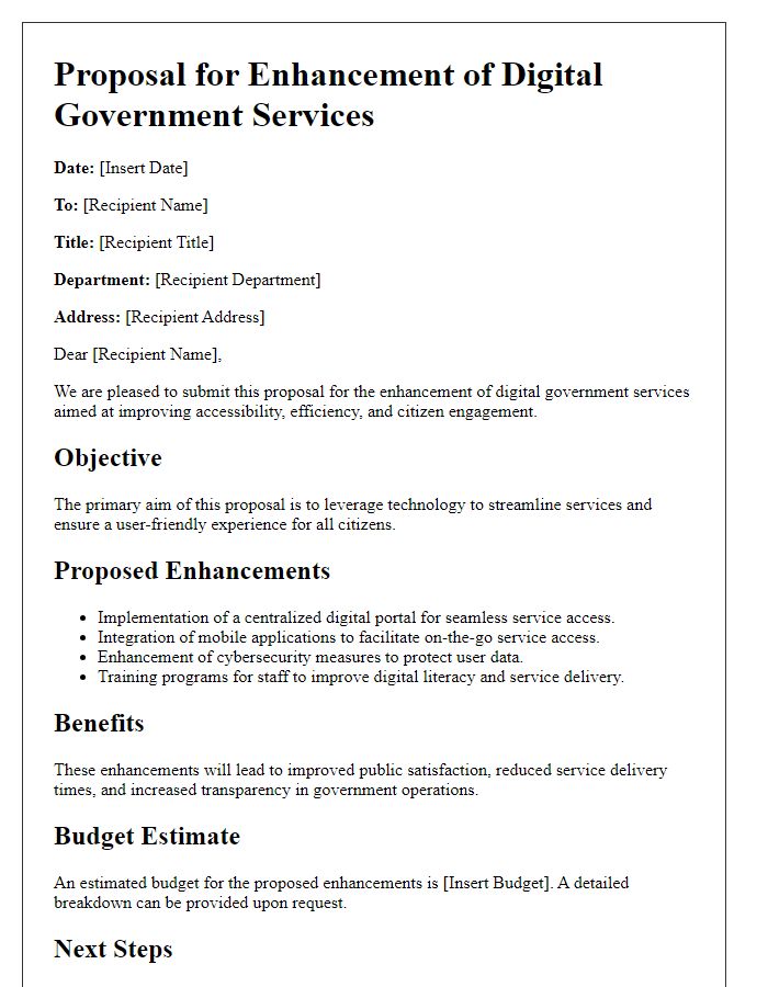 Letter template of proposal for digital government services enhancement