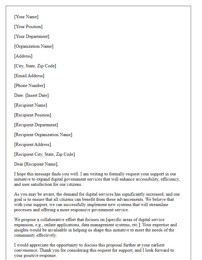 Letter template of request for support in expanding digital government services