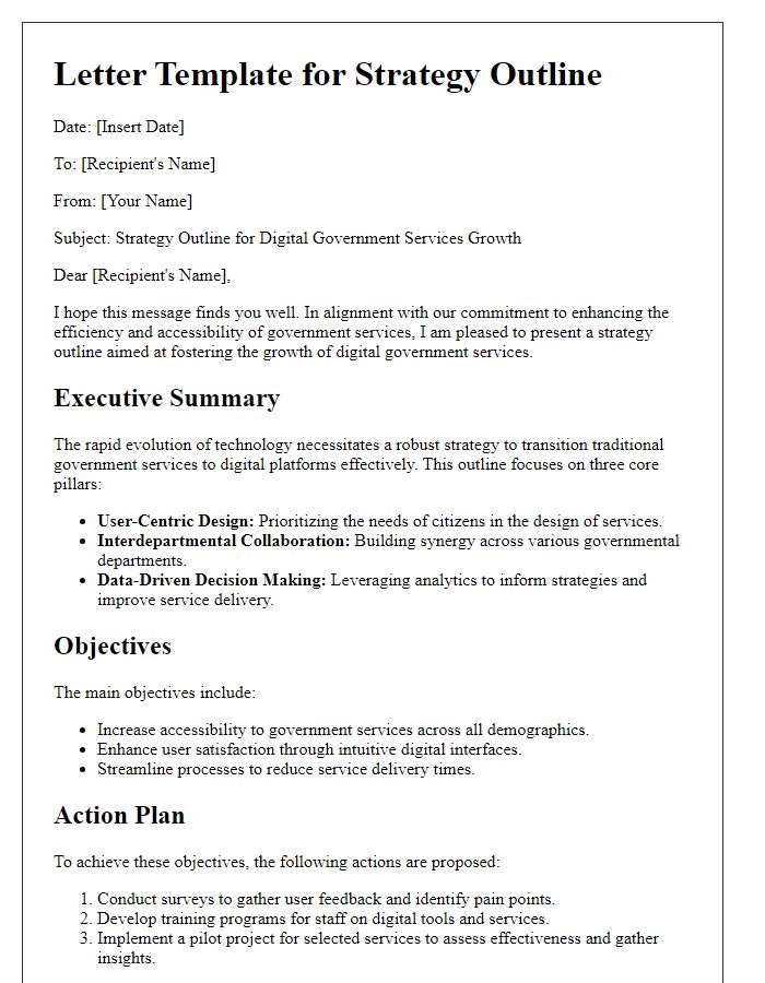 Letter template of strategy outline for digital government services growth