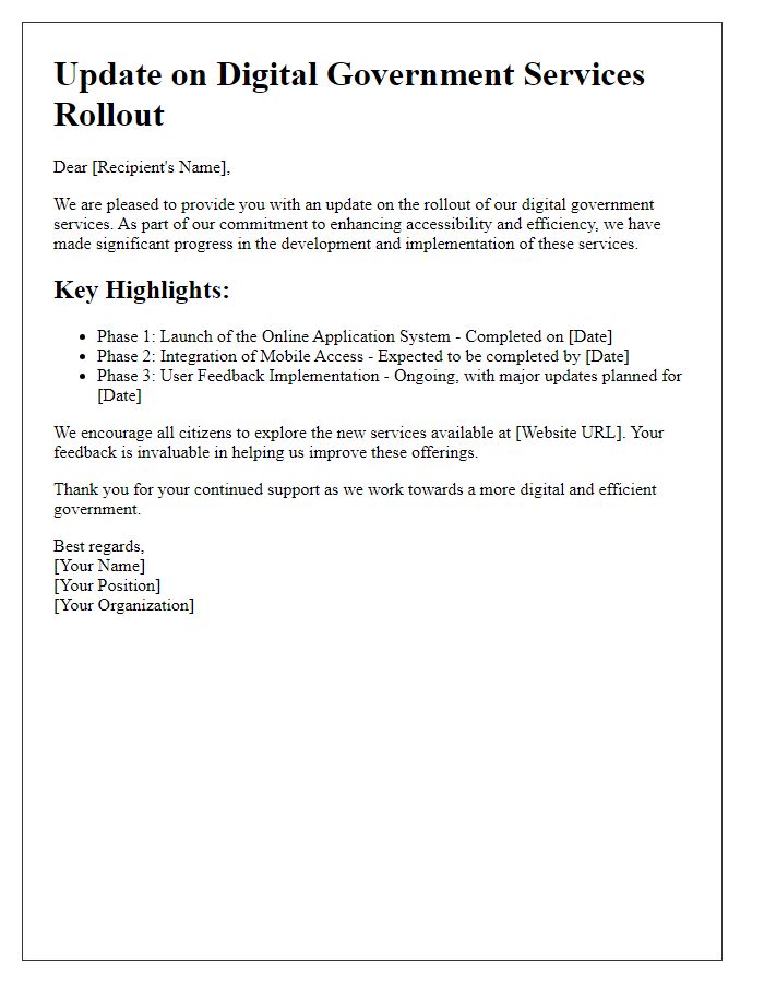 Letter template of update on digital government services rollout