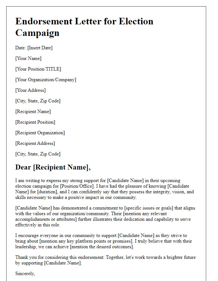 Letter template of endorsement for election campaign support