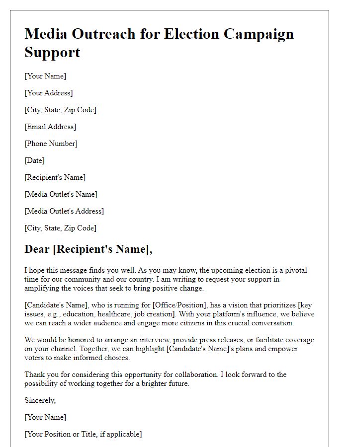 Letter template of media outreach for election campaign support