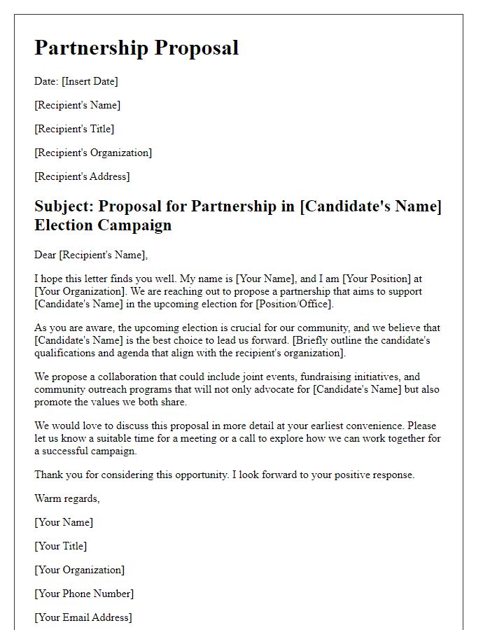 Letter template of partnership proposal for election campaign support