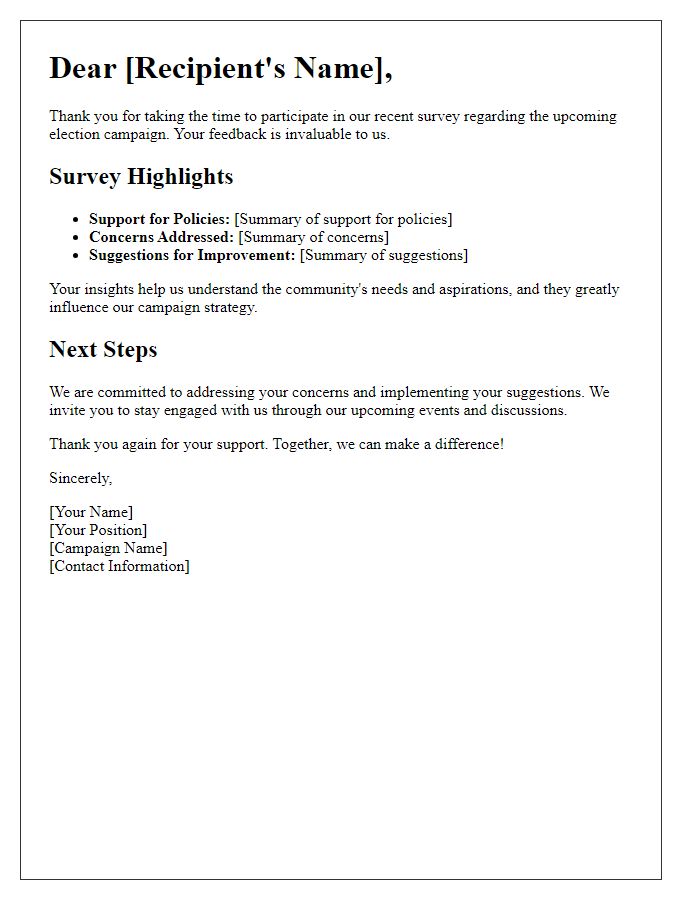 Letter template of survey feedback for election campaign support