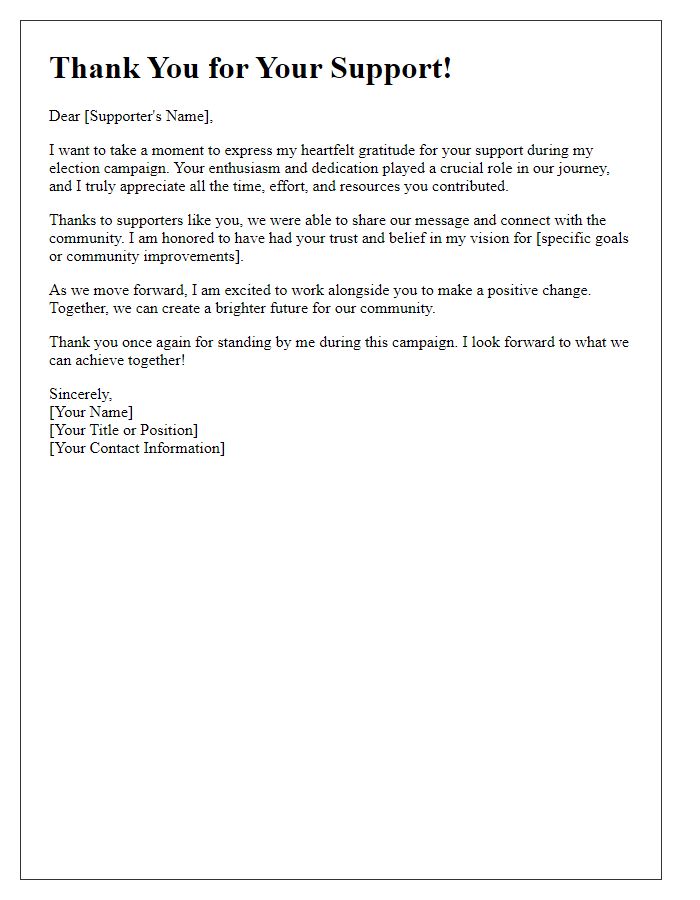 Letter template of thank you for election campaign support