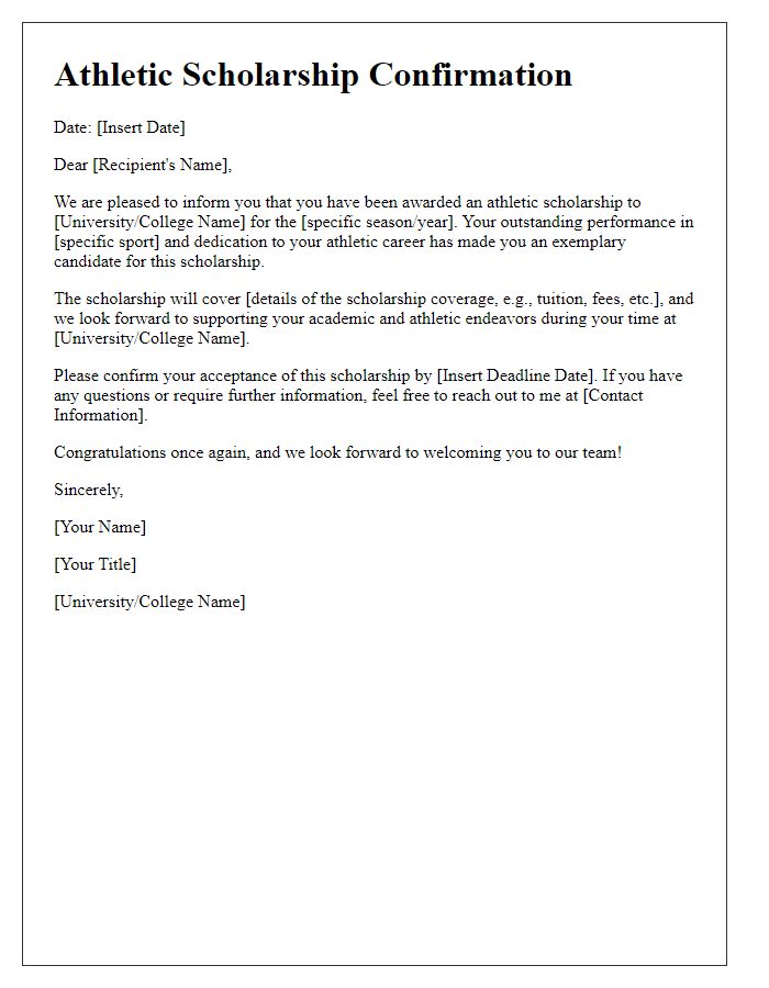 Letter template of athletic scholarship confirmation