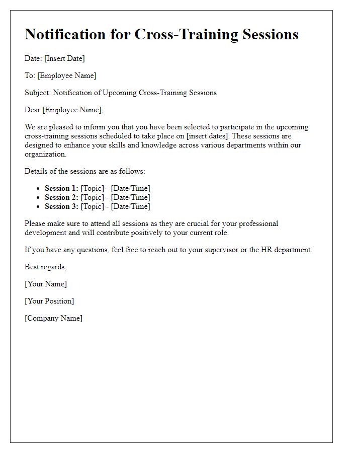 Letter template of notification for cross-training sessions