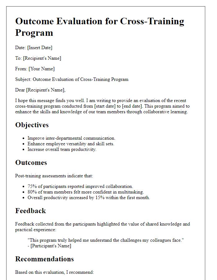 Letter template of outcome evaluation for cross-training