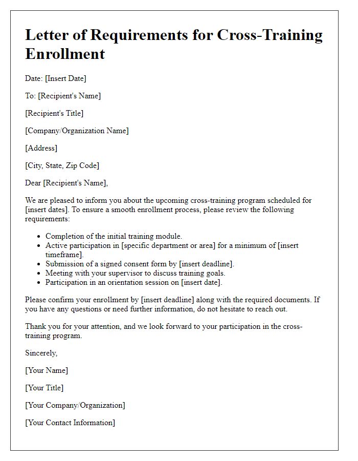 Letter template of requirements for cross-training enrollment