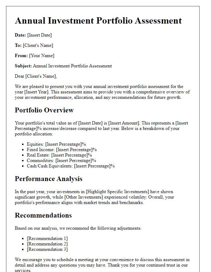 Letter template of annual investment portfolio assessment