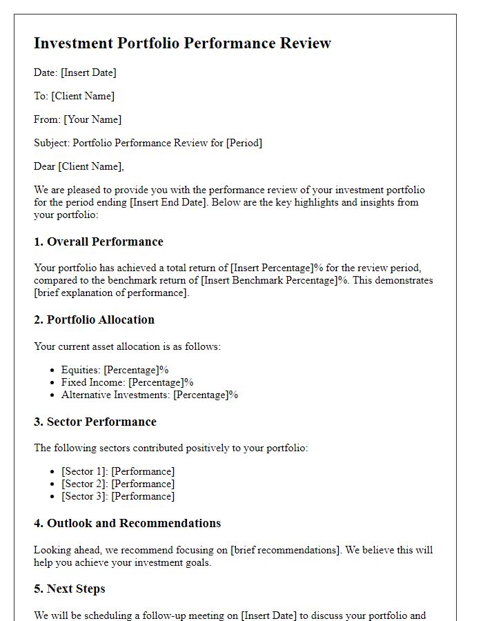 Letter template of investment portfolio performance review