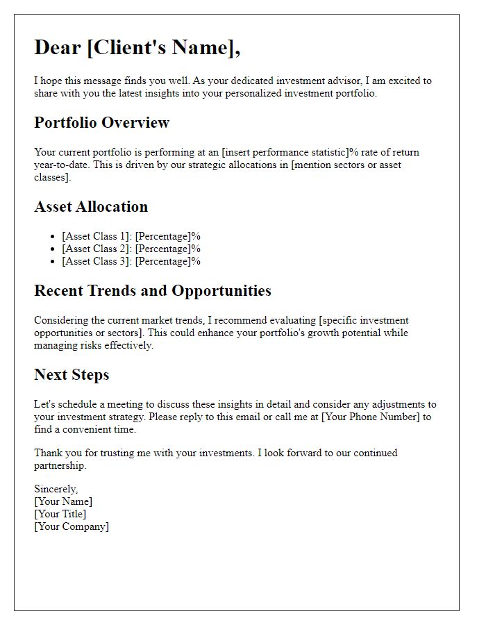 Letter template of personalized investment portfolio insights