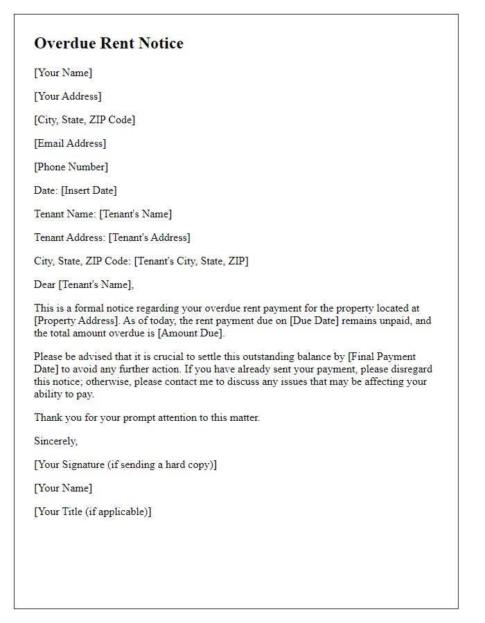 Letter template of overdue rent notice for tenants