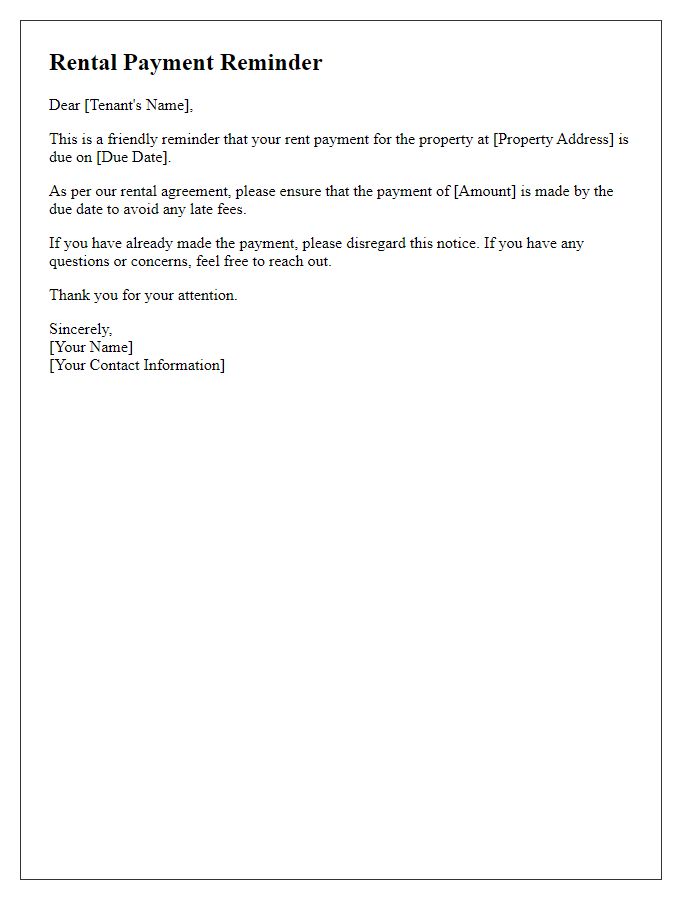 Letter template of rental payment reminder