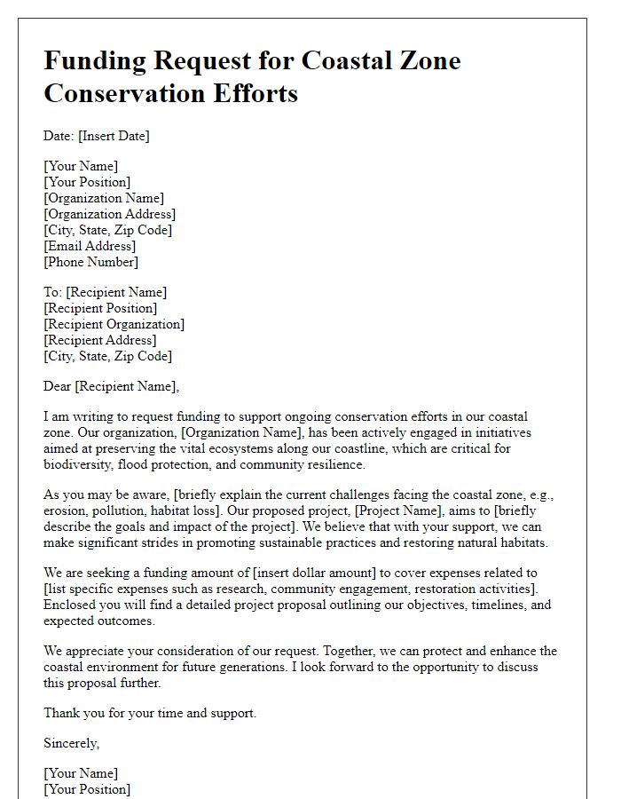 Letter template of coastal zone management funding request for conservation efforts