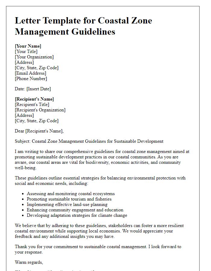 Letter template of coastal zone management guidelines for sustainable development