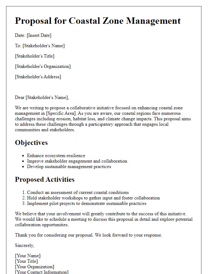 Letter template of coastal zone management proposal for stakeholders