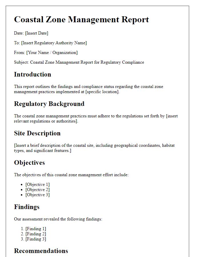 Letter template of coastal zone management report for regulatory compliance