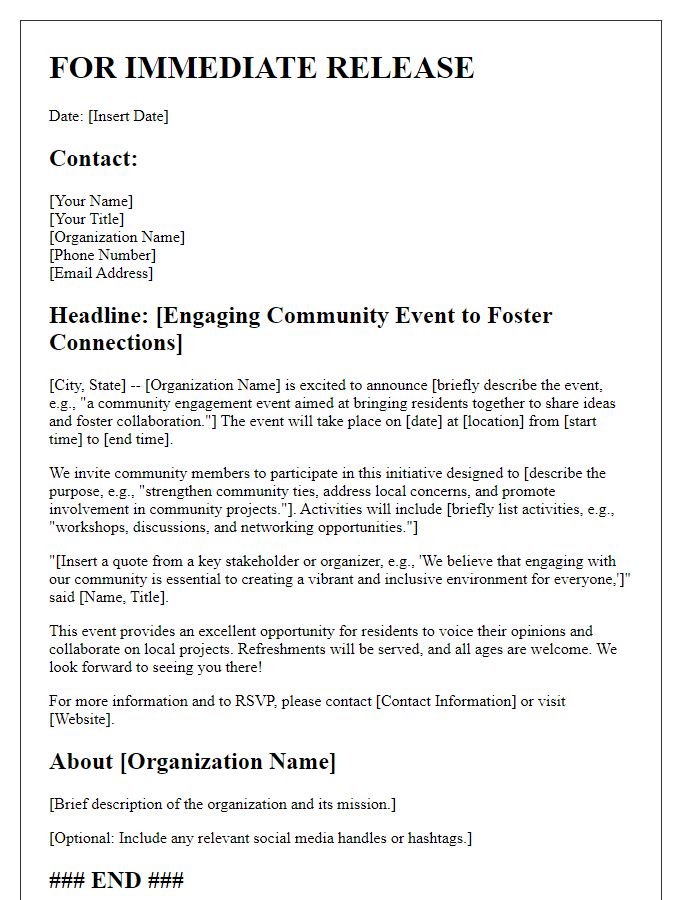 Letter template of press release for community engagement