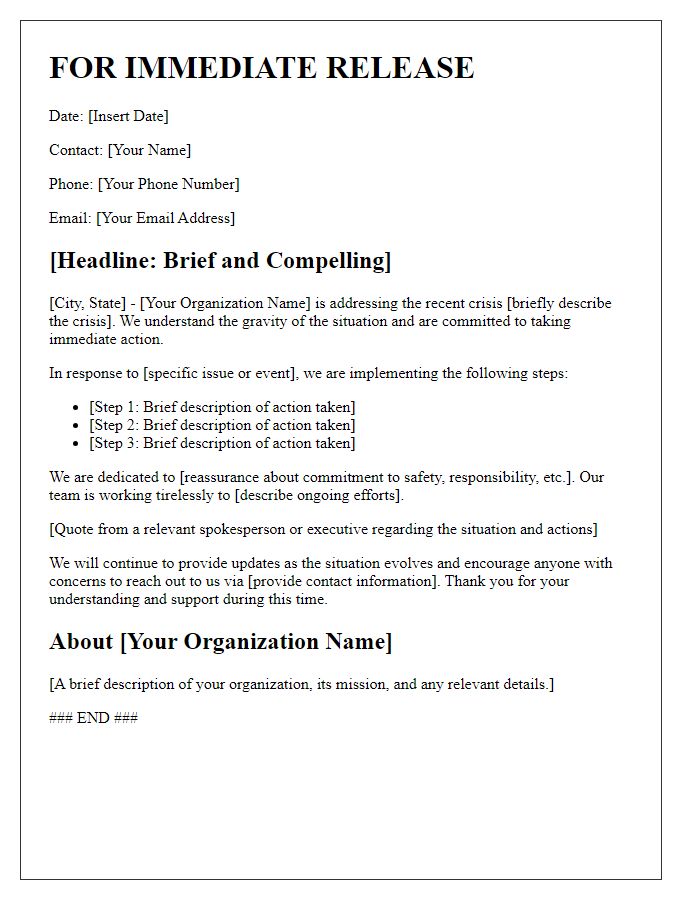 Letter template of press release for crisis management