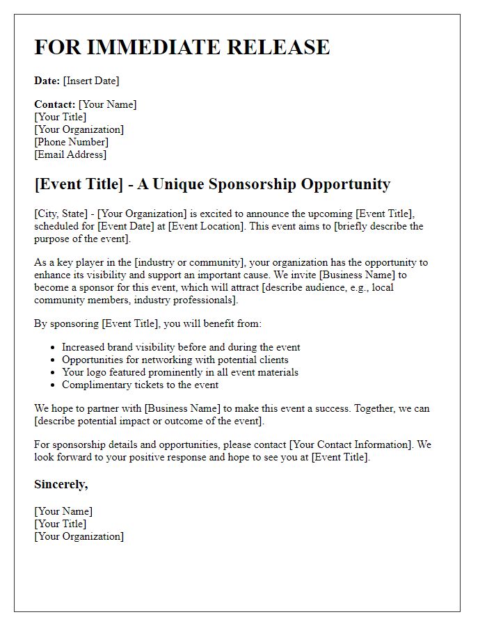 Letter template of press release for event sponsorship