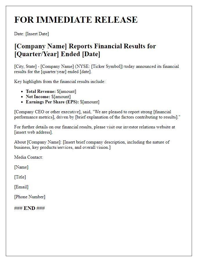 Letter template of press release for financial results