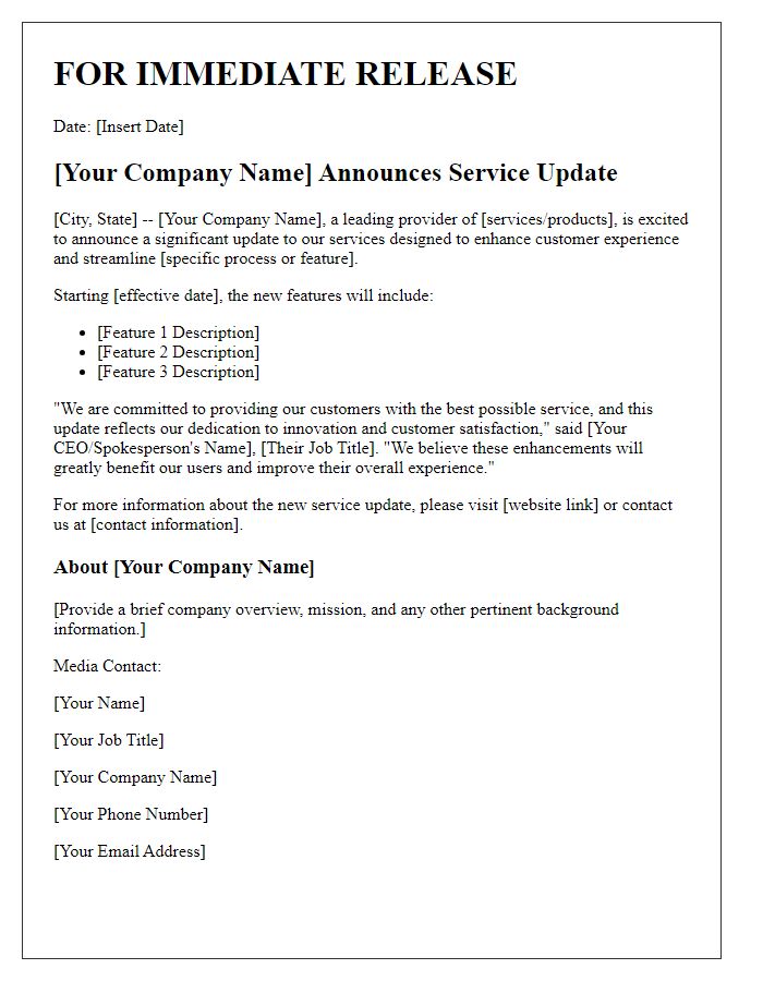 Letter template of press release for service update