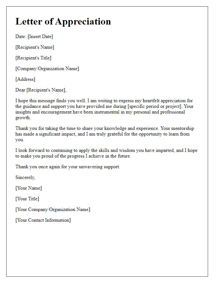 Letter template of appreciation for guidance and support