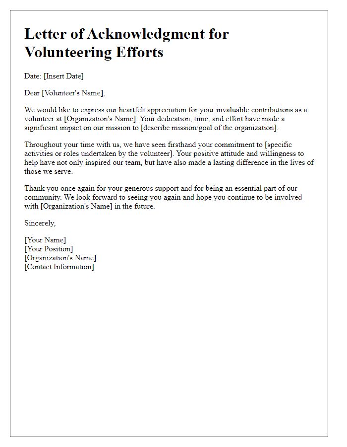 Letter template of acknowledgment for your volunteering efforts