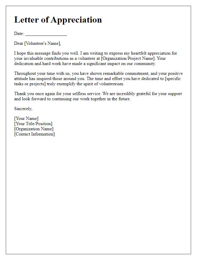 Letter template of appreciation for your volunteer contributions