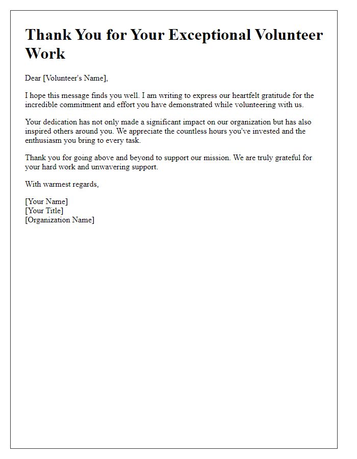 Letter template of thanks for going above and beyond as a volunteer