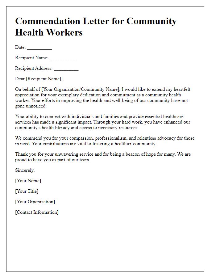 Letter template of commendation for community health workers.