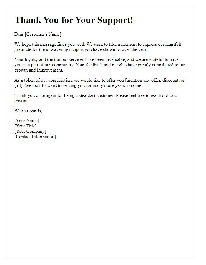 Letter template of gratitude for steadfast customer support