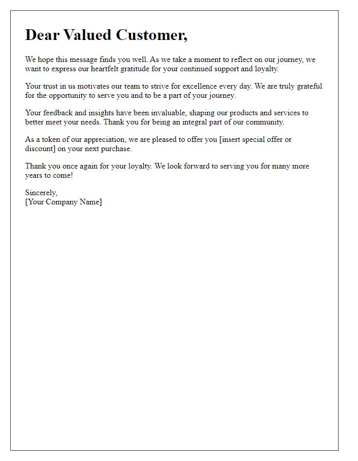 Letter template of sincere thanks to loyal customers