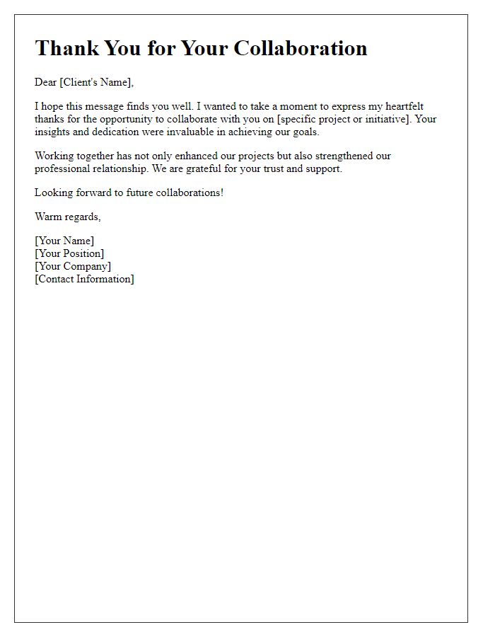 Letter template of thanks for collaborating clients