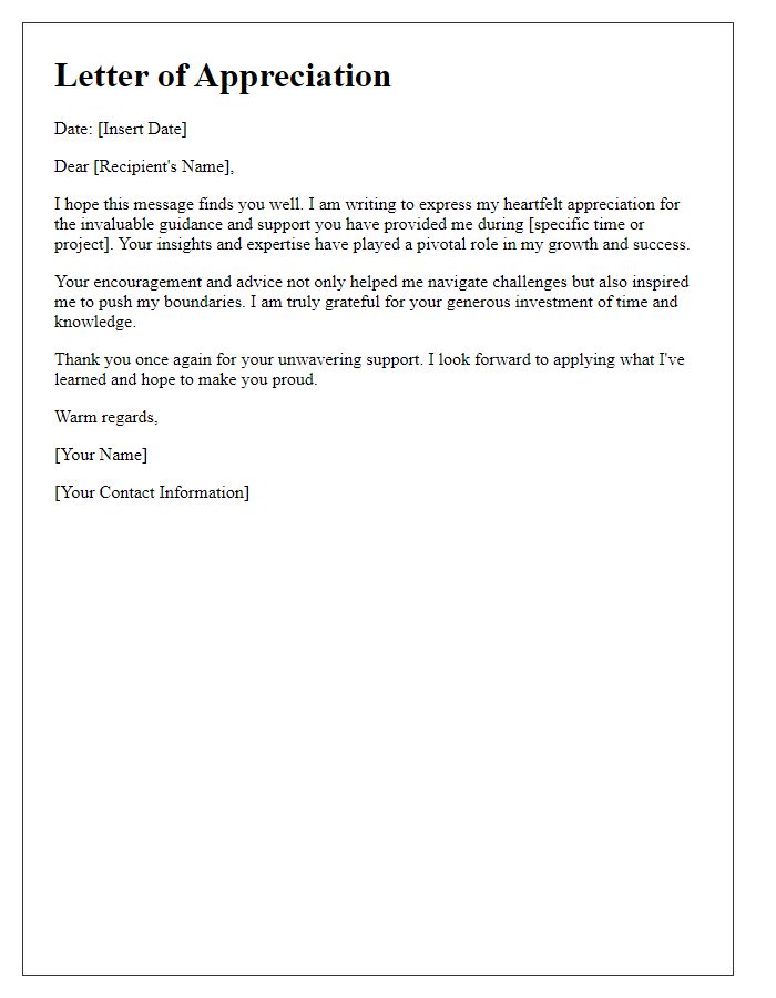 Letter template of appreciation for the guidance received