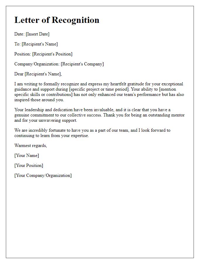 Letter template of recognition for exceptional guidance