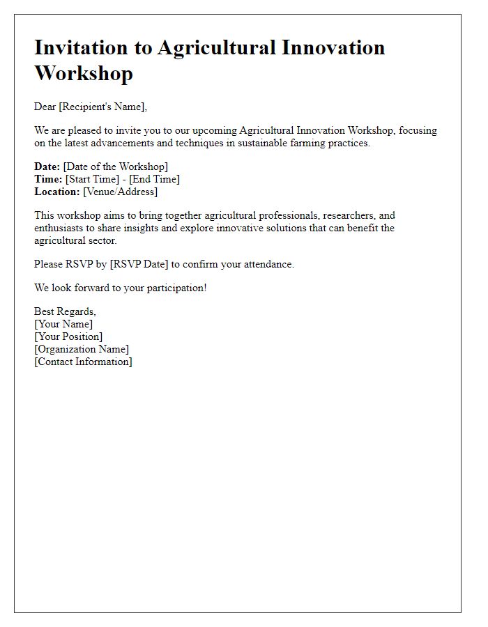 Letter template of invitation to agricultural innovation workshop.