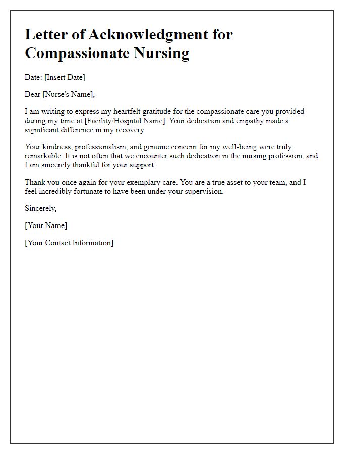 Letter template of acknowledgment for compassionate nursing