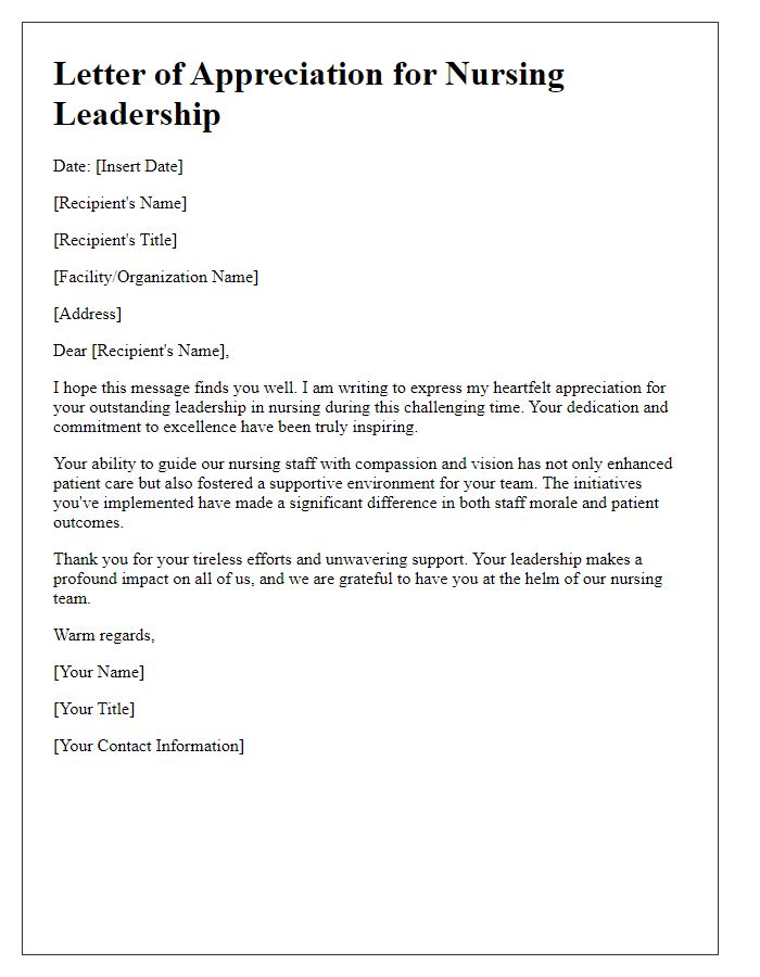 Letter template of appreciation for nursing leadership