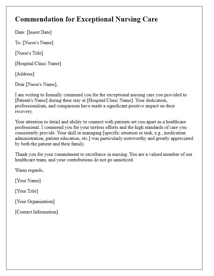 Letter template of commendation for exceptional nursing care